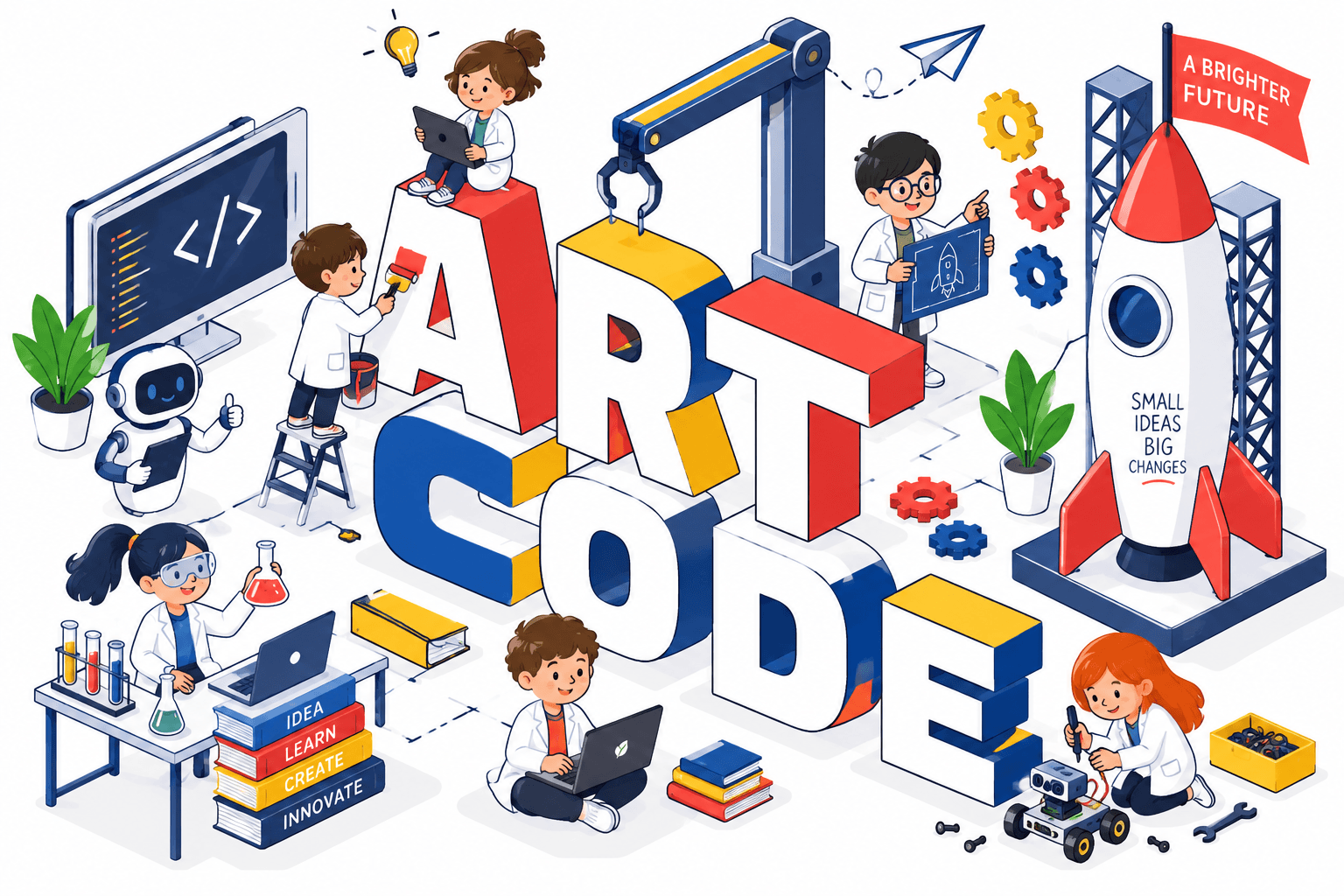 Art Code Academy'de kodlama, robotik ve fen deneyleriyle öğrenen çocuklar